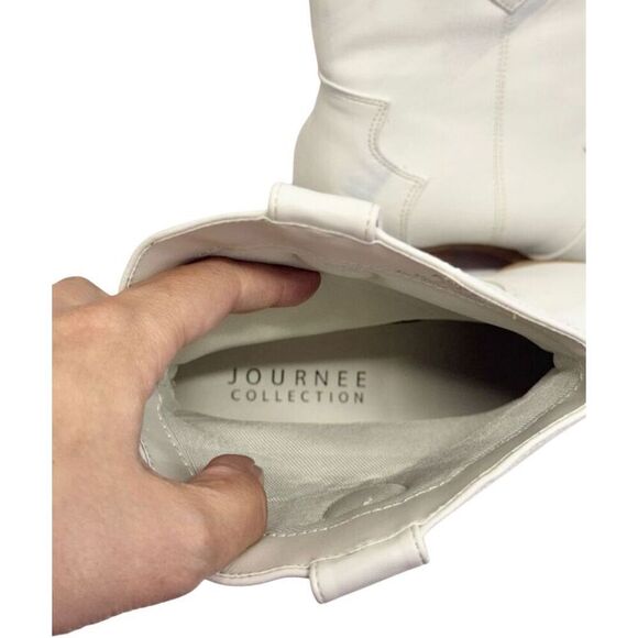 Journee Collection Western Boots Size 9 White Pointed Toe Block Heel - Picture 8 of 9